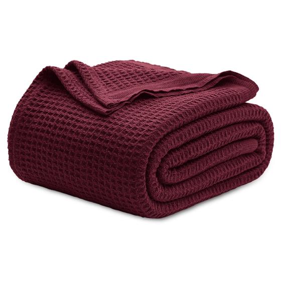 Imagem de Cobertor Bedsure 100% algodão Waffle Weave Queen Burgundy Red