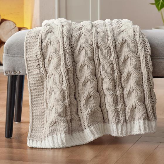 Imagem de Cobertor Bedsure Cable Knit Chenille Chunky Knit Twin Beige