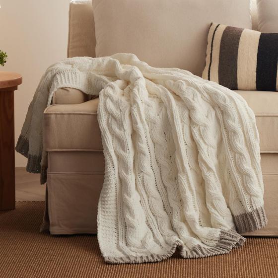 Imagem de Cobertor Bedsure Cable Knit Chenille Chunky Knit Twin Cream