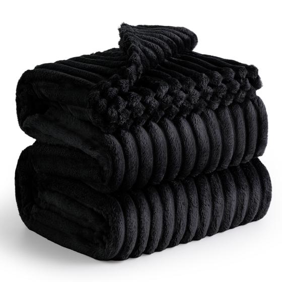 Imagem de Cobertor Bedsure Flannel Fleece Black California King Size