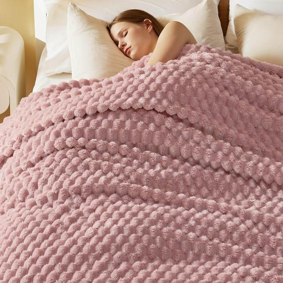 Imagem de Cobertor Bedsure Queen Super Soft Cozy Fleece rosa 230x230cm