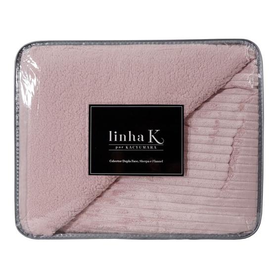 Imagem de Cobertor Casal Dupla Face com Sherpa Kacyumara 180x220cm Blanket Lugano 300 g/m² Rosê