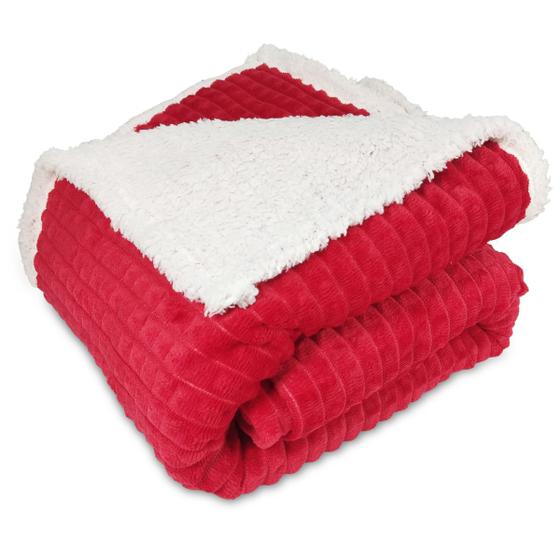 Imagem de Cobertor Casal Dupla Face Sherpa Toque Lã de Ovelha / Carneiro Manta Microfibra Corttex 1,80 x 2,20 Vermelho