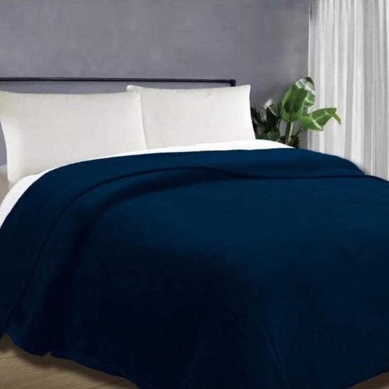 Imagem de Cobertor Casal Habitat Flannel 180cm x 220cm Azul Marinho