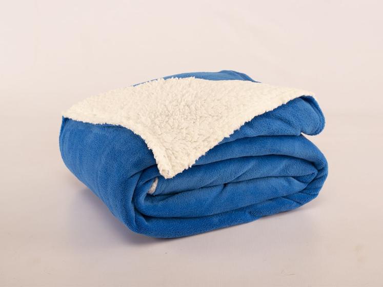 Cobertor Casal Queen Mantinha Soft plush Com Sherpa Azul Royal Menor preço em Cobertor Casal Queen Mantinha Soft plush Com Sherpa Azul Royal