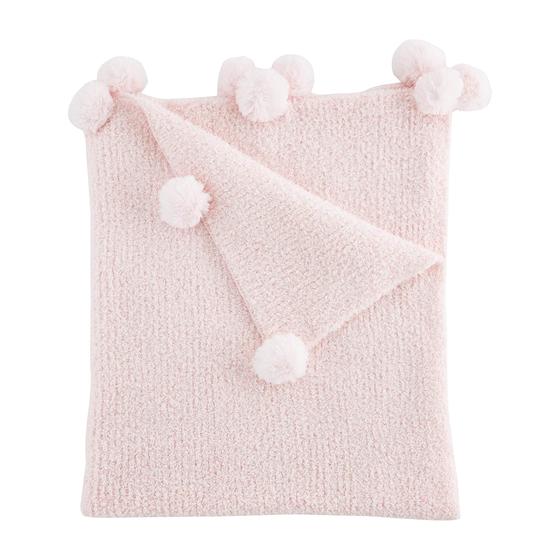 Imagem de Cobertor Chenille Rosa Mud Pie com Acabamento em Pompom