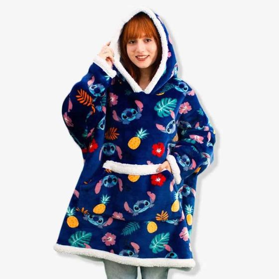 Imagem de Cobertor Com Mangas Stitch Original Disney  Zona Criativa  Hoodie Moletom Sherpa