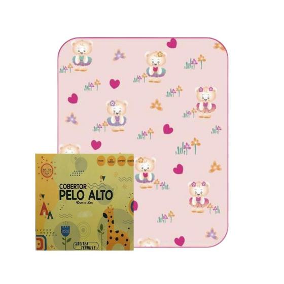 Imagem de Cobertor Criança Bebe Menina Pelo Alto Antialérgico 90cm x 1,10cm Ursinha Jolitex Rosa Junior Baby