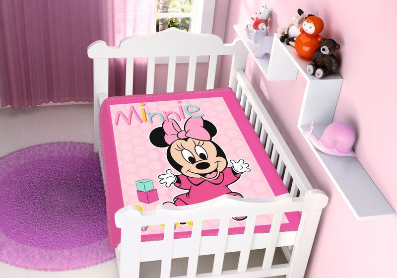 Imagem de Cobertor De Berço Bebê Raschel Plus Disney Minnie Rosa