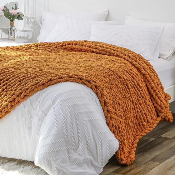 Imagem de Cobertor de Malha Chunky Bigacogo - Laranja Queimado (130x160cm)