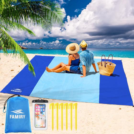 Imagem de Cobertor de praia Family Sand Free extra grande 3 x 2,7 m azul