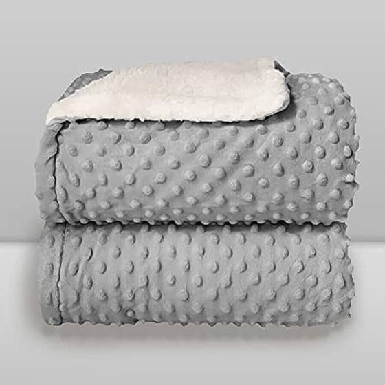 Imagem de Cobertor donna laço bebê plush com sherpa dots bolinhas cinza glacial