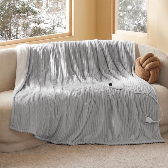 Imagem de Cobertor elétrico Bedsure Twin Soft Ribbed Flannel Grey