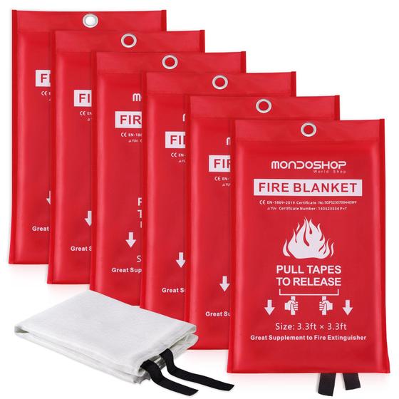 Imagem de Cobertor Fire Blanket Mondoshop Emergency Home Kitchen, pacote com 6