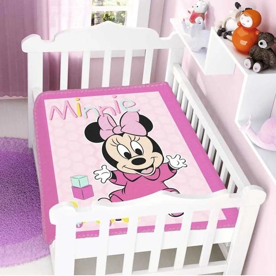 Imagem de Cobertor Infantil Disney Baby Raschel Minnie Rosa Patinhos 0,90x1,10 - Jolitex - Cód. 174