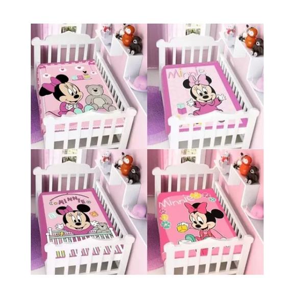 Imagem de Cobertor Infantil Raschel Plus Disney Minnie e Mickey Bebê Rosa Azul