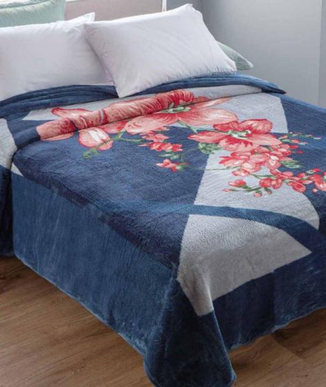 Imagem de Cobertor Jolitex Casal Kyor Plus 1,80x2,20m Genova Azul Florido