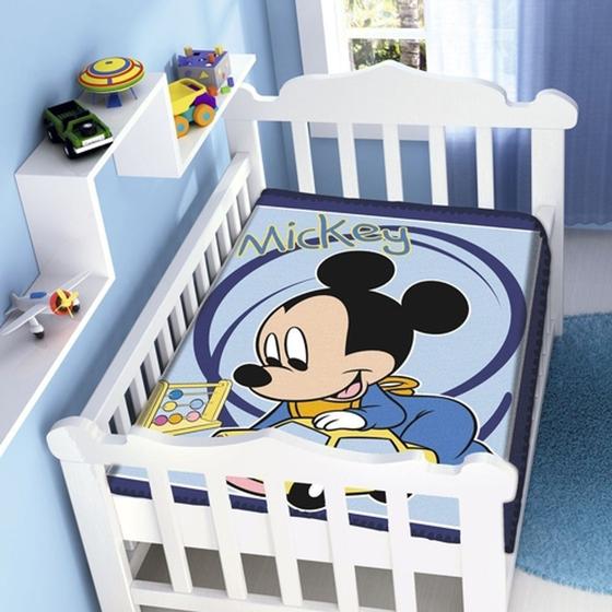 Imagem de Cobertor Jolitex Infantil Raschel Plus Baby Disney Mickey Carrinho Marinho