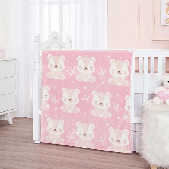 Imagem de Cobertor Manta Baby Infantil Flannel Etruria Toque de Seda Ursa Rosa