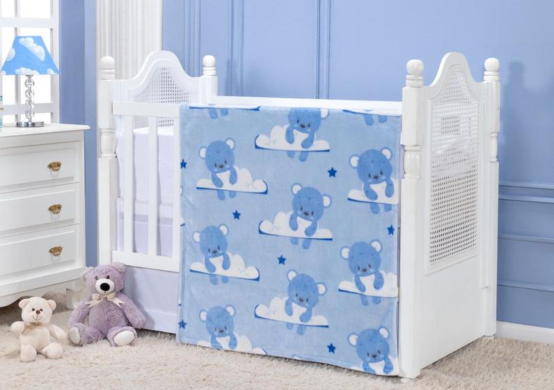 Imagem de Cobertor Manta Bebe Menino Azul Flannel Macio Urso Etruria