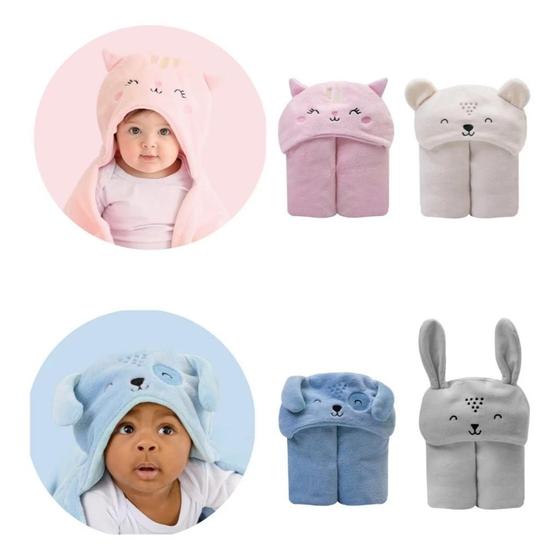 Imagem de Cobertor Manta Microfibra Bebe criança Com Capuz infantil Macio Bichos Cor Creme