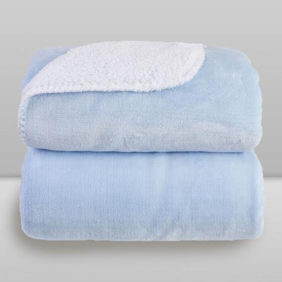 Imagem de Cobertor Microfibra Plush Com Sherpa Azul - Laço Bebê