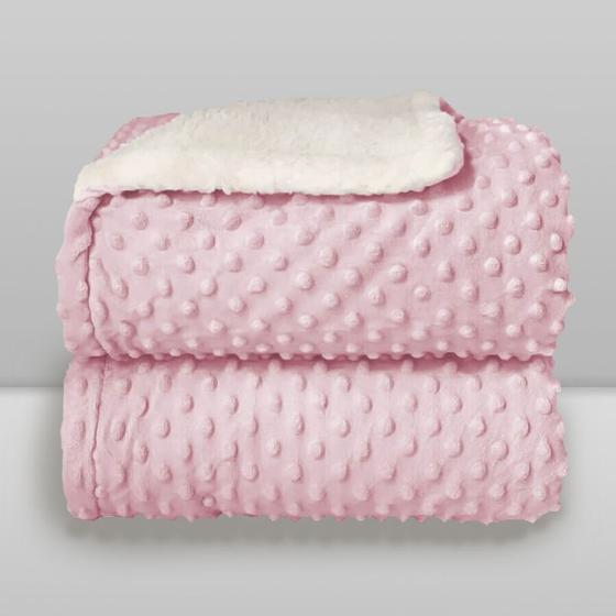 Imagem de Cobertor Plush com Sherpa Dots Rosa Bebe - Laço Bebê