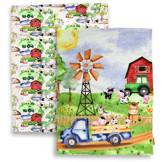 Imagem de Cobertor Reversível Dear Baby Gear Farm para Bebê - 76x102cm