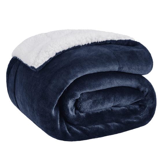 Imagem de Cobertor Sherpa Fleece Bedsure Twin Size - Azul Marinho