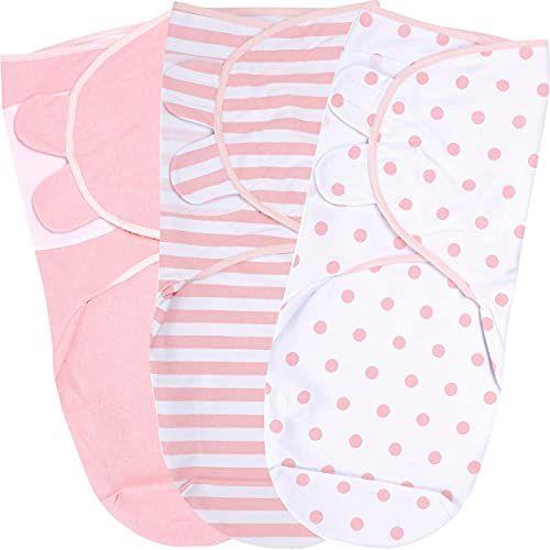 Imagem de Cobertor Swaddle, Baby Swaddle Wrap para Bebê (0-3 Mês), Conjunto de Swaddle Newborn Ajustável, 3 Pack Soft Organic Cotton, Rosa