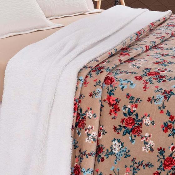 Imagem de Cobertor Winter Solteiro Manta Soft Plush - Floral Bege