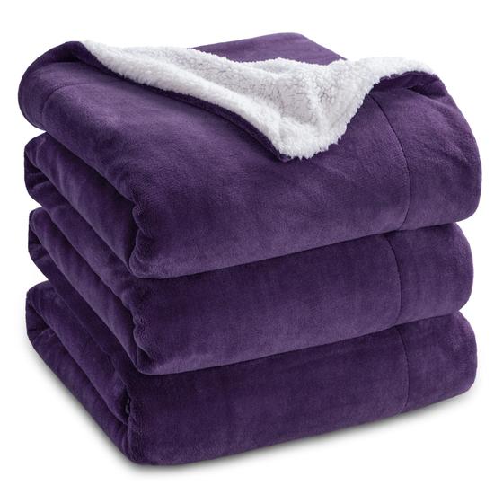 Imagem de Cobertores de cama de lã Sherpa Bedsure Queen Size - roxo grosso felpudo quente macio cobertor queen grande para cama, 90 x 90 polegadas