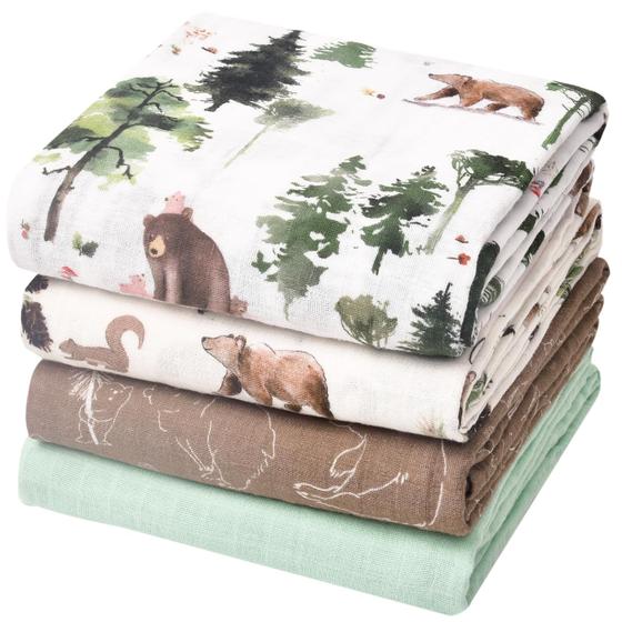 Imagem de Cobertores Swaddle para Bebê David's - 100% Algodão, 47x47 Polegadas (Pacote com 4)