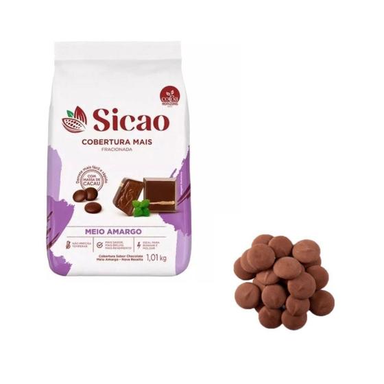 Imagem de Cobertura Chocolate Meio Amargo Gotas 1kg Sicao- kit 2un