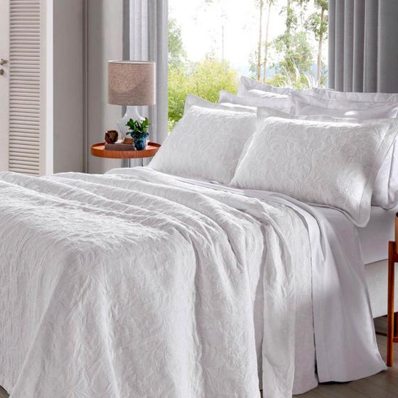 Imagem de Cobre Leito Buettner King Jacquard Dupla Face Cenário Estampado Ravena 3 Peças Branco