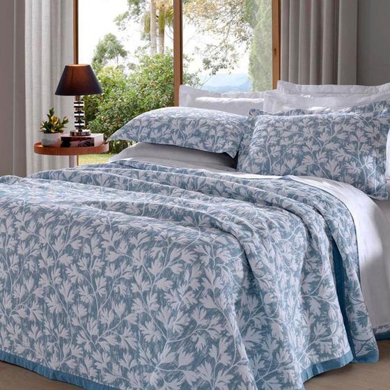 Imagem de Cobre Leito Buettner King Jacquard Dupla Face Cenário Estampado Tales 3 Peças Azul
