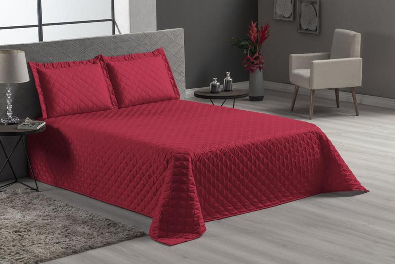 Imagem de Cobre Leito Cama Casal Queen 3 Peças Matelado Vermelho