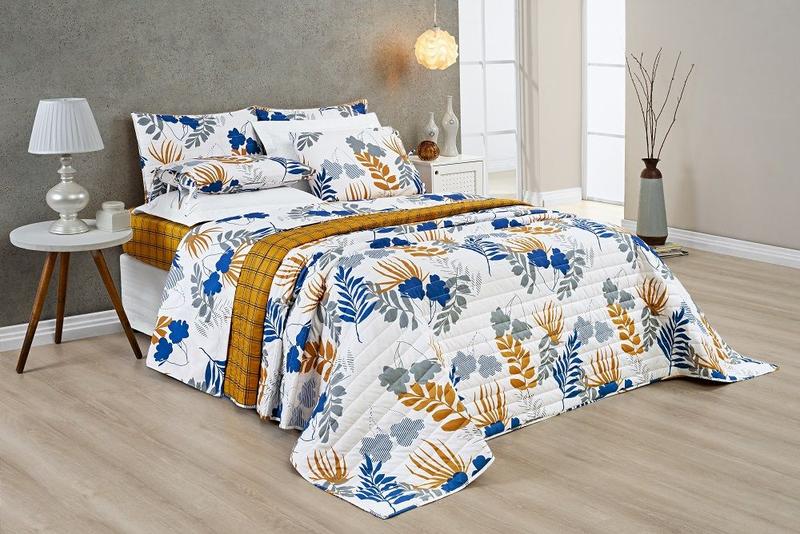 Imagem de Cobre Leito Casal Floreal Matelado 200 Fios Floral Azul