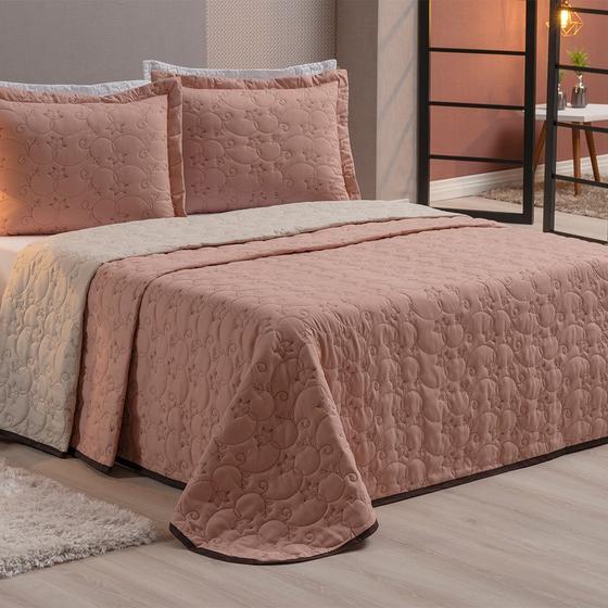 Imagem de Cobre Leito Casal King Bouti Dupla Face Micro Percal 400 Fios 03 Peças - Rosê