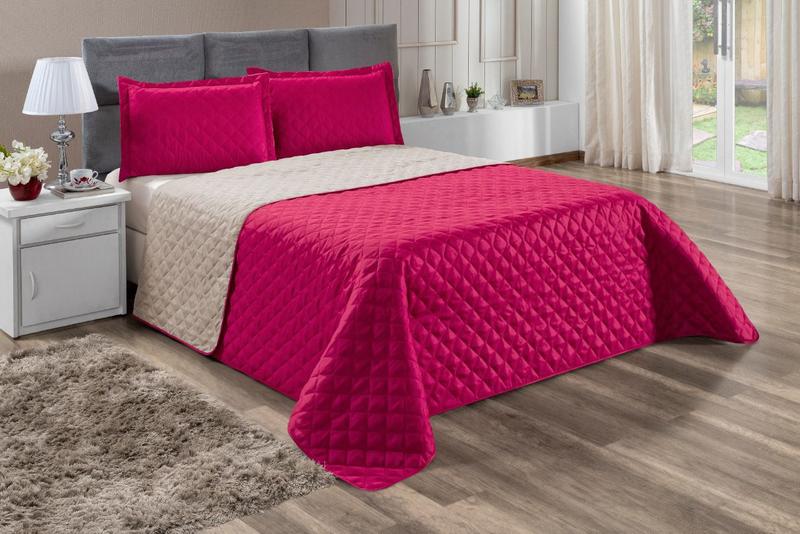 Imagem de Cobre Leito Casal Queen Tati 03 Peças Liso Tecido Microfibra Matelado Pink/caqui