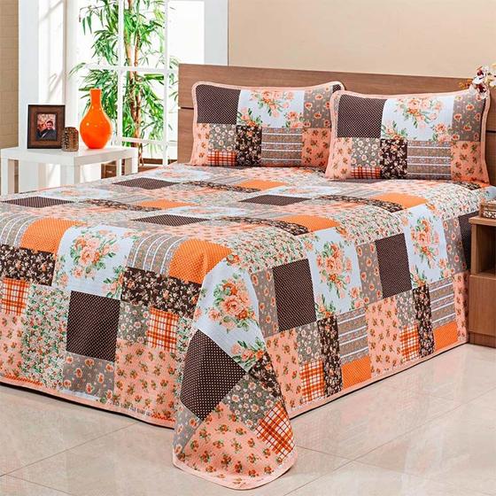 Imagem de Cobre Leito Colcha Cama Casal Padrão 03 Peças Tecido Piquet Estampado