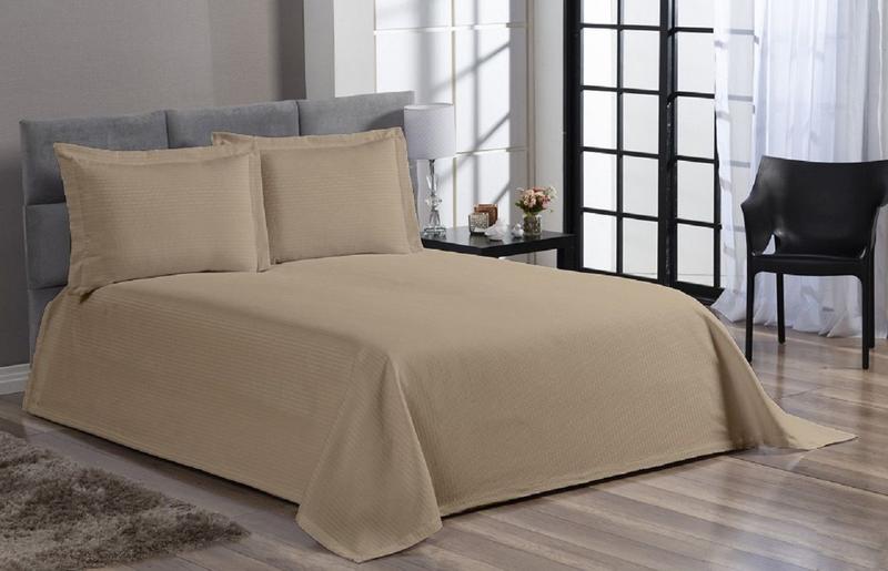 Imagem de Cobre Leito Colcha Cama Solteiro Piquet Bege Algodão 2 Pçs