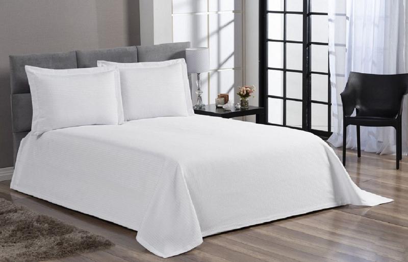 Imagem de Cobre Leito Colcha Cama Solteiro Piquet Branco Algodão 2 Pçs