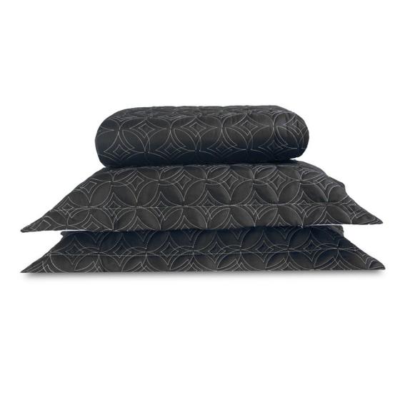 Imagem de Cobre Leito Colcha King 3 Peças Bordado Luxury Preto