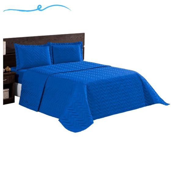 Imagem de Cobre Leito Colcha para Cama Casal Padrão 3 Peças 2,40 x 2,30 Cor Azul