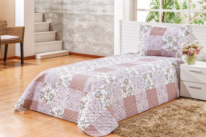 Imagem de Cobre Leito Colcha Solteiro 2 Peças Patchwork Estampado