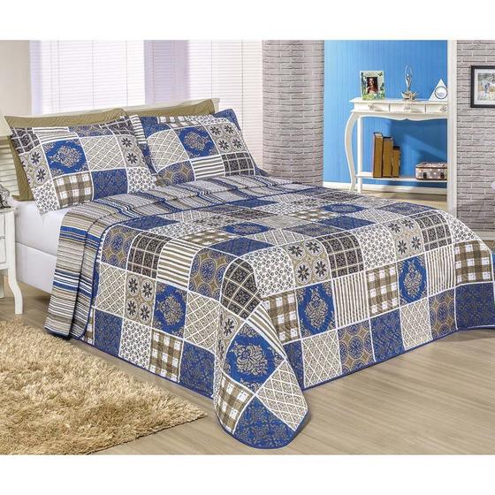 Cobre Leito Dupla Face Casal Estampado Requinte Azul 3 Peças Menor preço em Cobre Leito Dupla Face Casal Estampado Requinte Azul 3 Peças