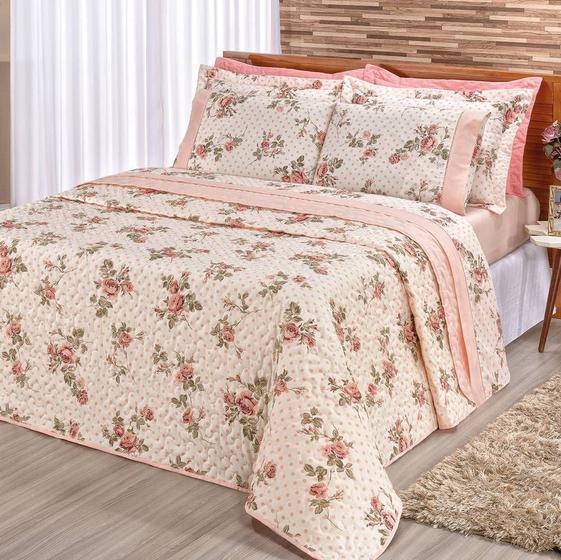 Cobre Leito Dupla Face Super King Estampado Requinte Rosê 3 Peças Menor preço em Cobre Leito Dupla Face Super King Estampado Requinte Rosê 3 Peças