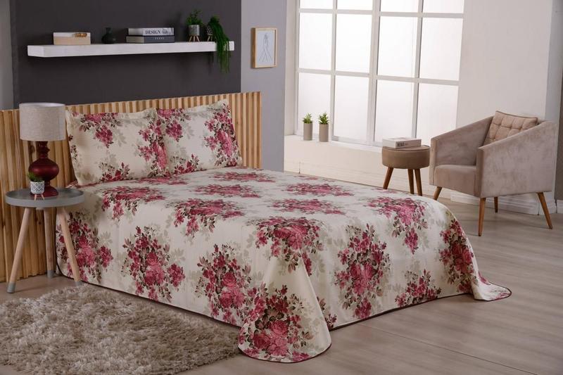 Imagem de Cobre Leito Estampado Cama King Size Viena Flores 3 Peças