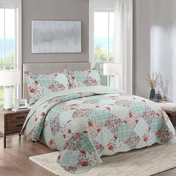 Imagem de Cobre Leito Estampado Jogo De Cama Colcha Queen Patchwork 2.40 m x 2.60 m Dupla Face 